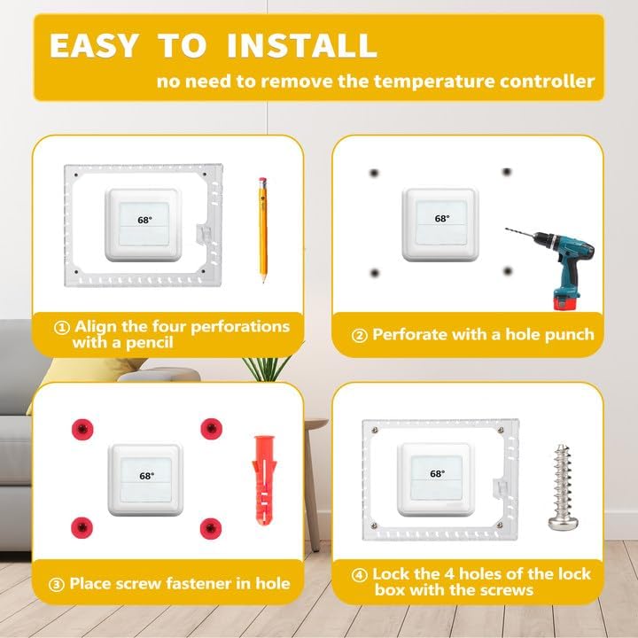 TRJ 4 PCS Thermostat Lock Box with Key, Clear Thermostat Cover with Lock for Thermostat on Wall, Lockable Thermostat Lock Box Cover, AC Lock Box Cover with Key Fit Thermostat 5" H x6.3 W or Smaller - Image 4